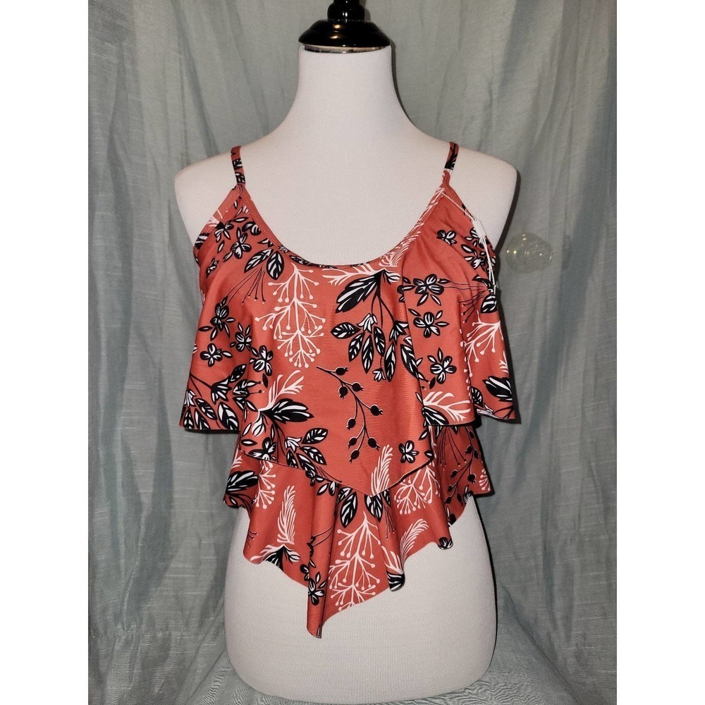Bikini tankini top medium, floral, burnt orange color